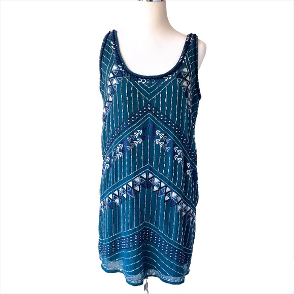 Free People Urban OutFitters Teal Beaded Embroidered Wedding Guest Tank … - Picture 1 of 16